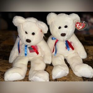 TY Beanie Buddies Libearty Bears – Set of 2 Large White Plush with American Flag